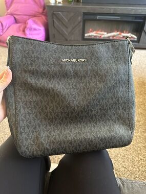 Michael Kors Dark Brown/Black Logo Messenger Crossbody Bag
